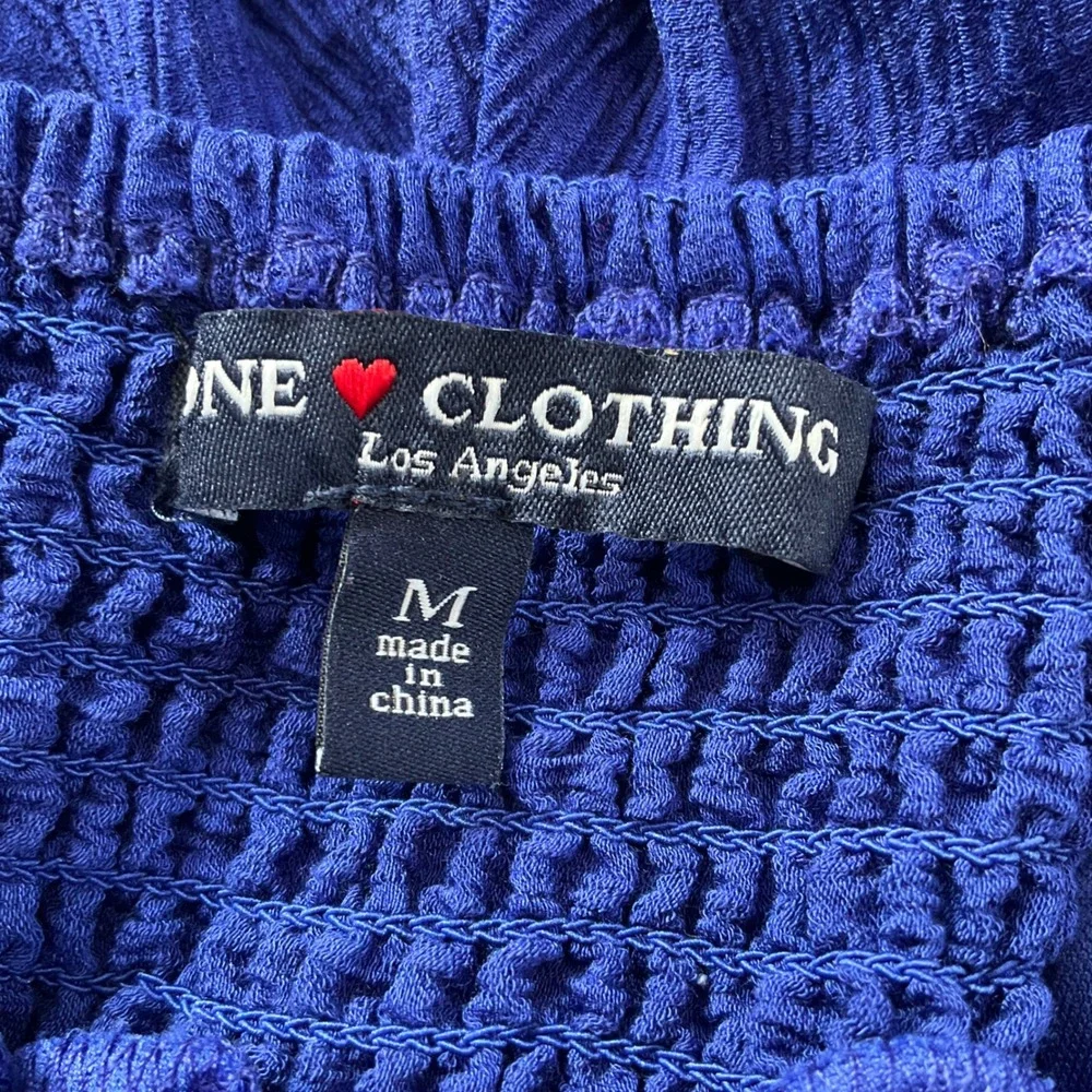 One Clothing Royal Blue Crinkle Plunging Romper Tie Shoulder Open Back Smocked M